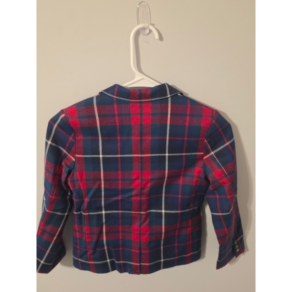Janie and Jack Boys Red Navy Blue Plaid Wool Blazer Jacket Holiday Size 7 - Picture 6 of 6